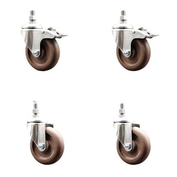 Service Caster 4 Inch 316SS High Temp Glass Filled Nylon 12mm Stem Caster Lock Brake, 2PK SS316TSTTL20S414-GFNSHT-M1215-2-S2 - main